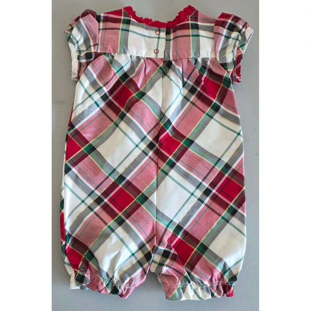 Vintage Gymboree Baby Girls 12-18 mos Red Plaid Holiday Romper Bow Metallic